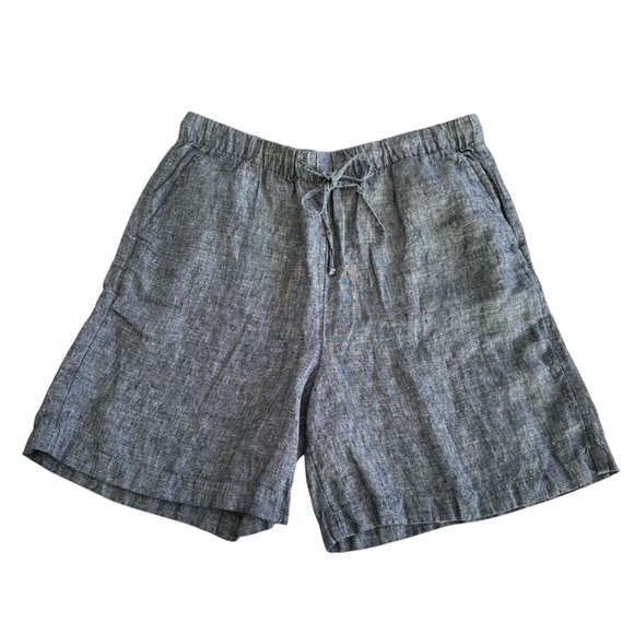 Tahari Gray Blue 100% Linen Shorts with Pockets and Elastic Waist, Large - Picture 1 of 6